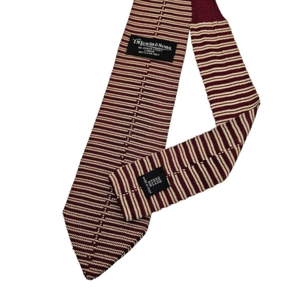 TM LEWIN & SONS Red/Yellow Striped Knit Silk Tie ITALY 58"/ 3.2" EC - Picture 4 of 5
